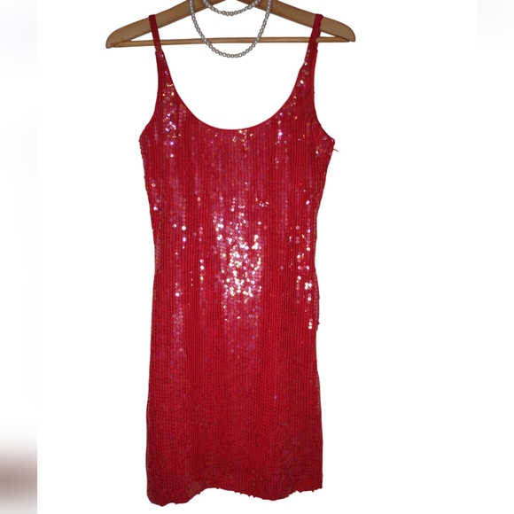 ❤️Sold❤️Vintage Jeanette Kastenberg St Martin Sequin Red Cocktail Party Dress - Picture 4 of 16
